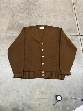 vintage brown orlon campus made in usa knit cardigan sweater size medium